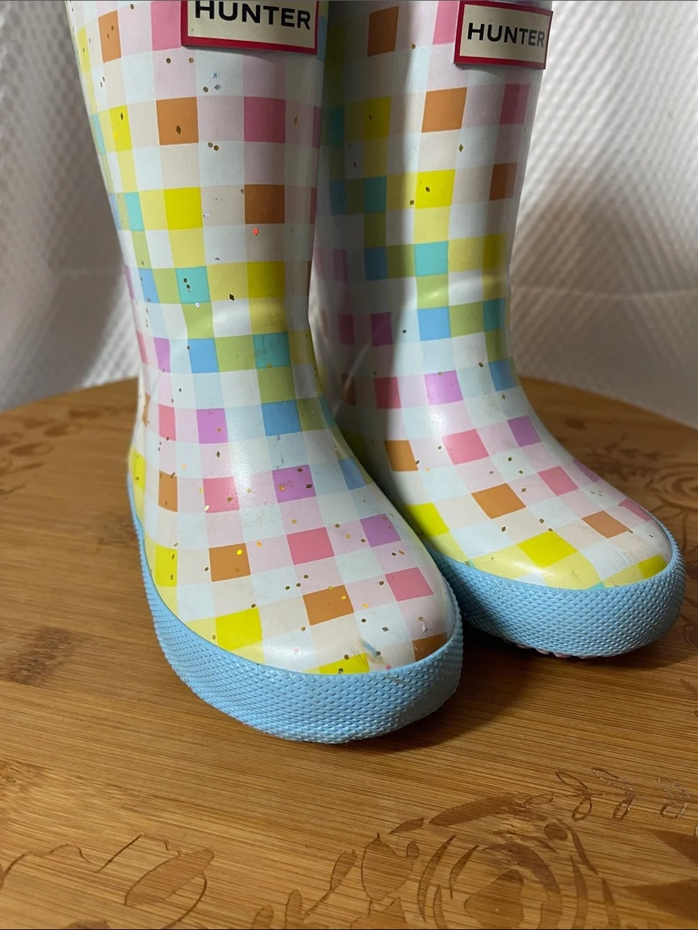 Hunter Little Kids Multicolor Pastel Check Glitter Rain Boots size 8 - Picture 3 of 10